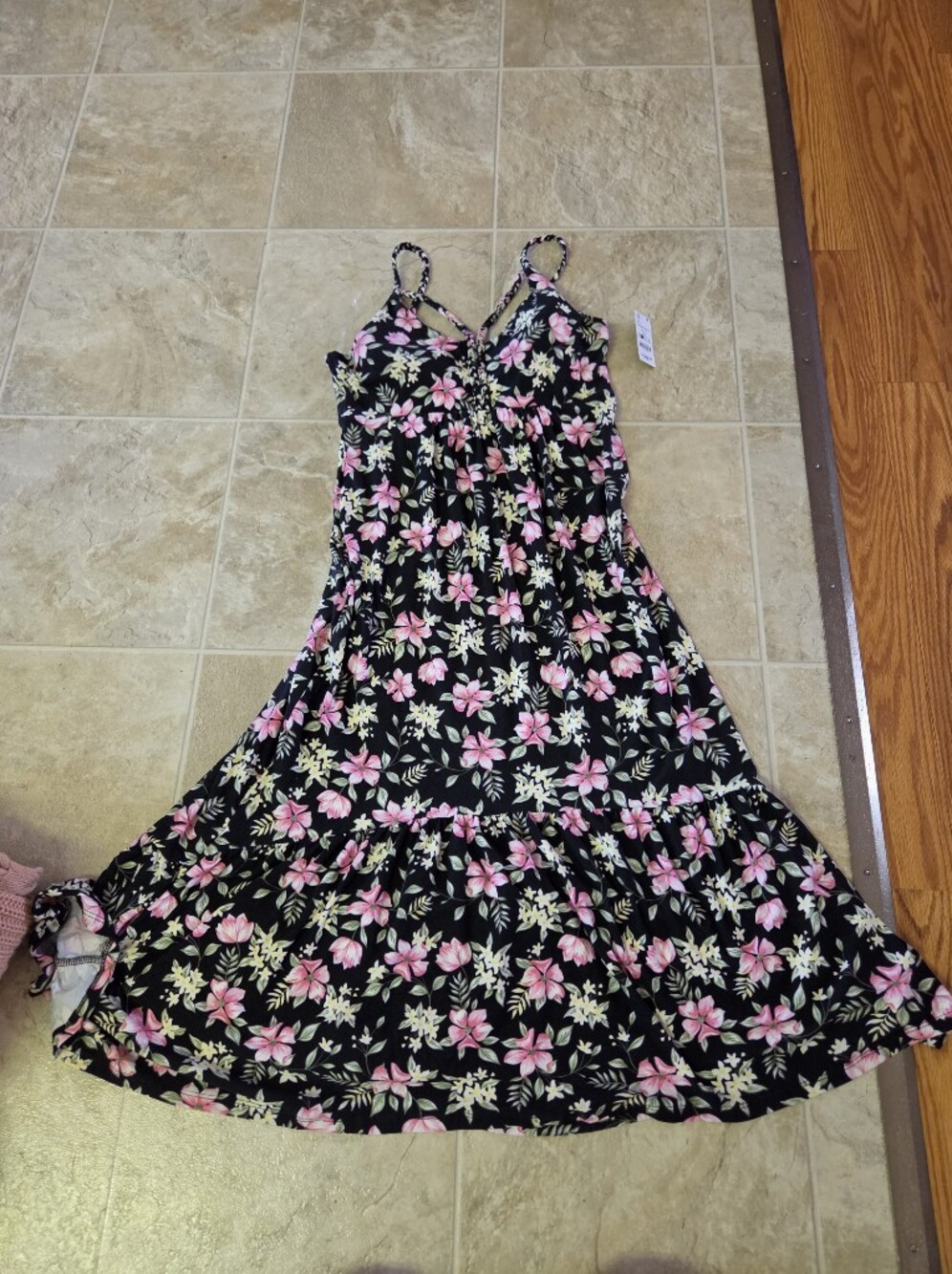 Ardene Black Maxi Dress with Pink and Cream Floral Print